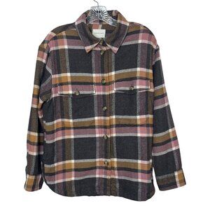 American Eagle Flannel Shacket Shirt Womens XS Gray Pink Plaid Button Up